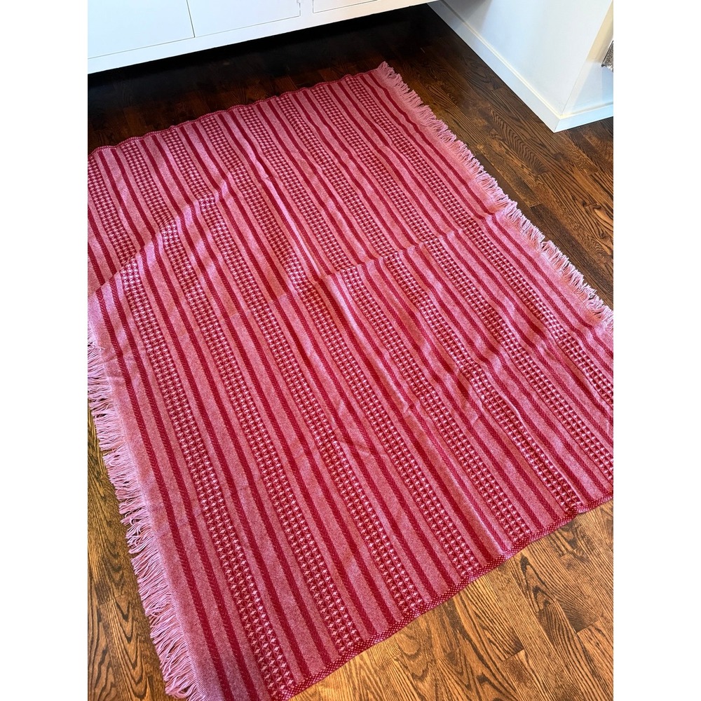 Woolen Mill Store. Raspberry striped Throw Blanket